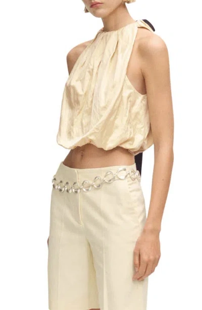 Mango Sleeveless Ribbon Accent Metallic Bubble Hem Top
