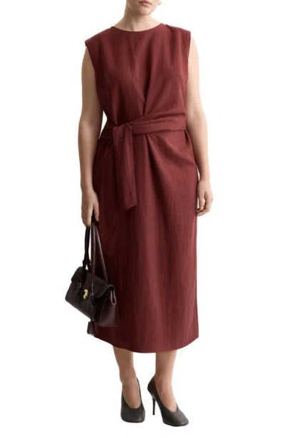 Mango Sleeveless Sash Midi Dress In Burgundy