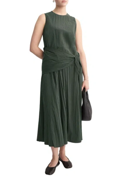 Mango Sleeveless Sash Tie Dress In Green