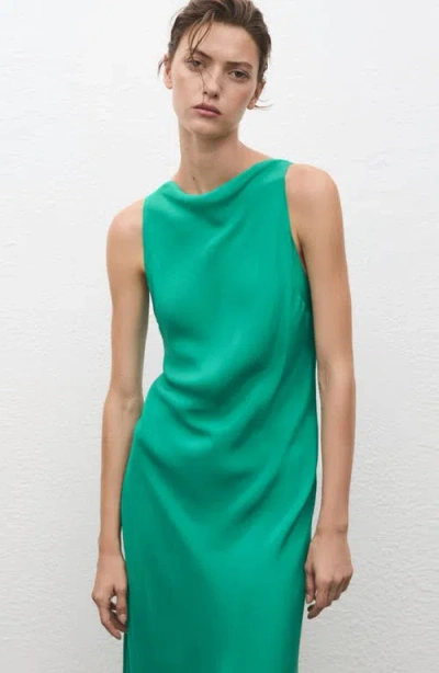 Mango Sleeveless Satin Cocktail Dress In Green