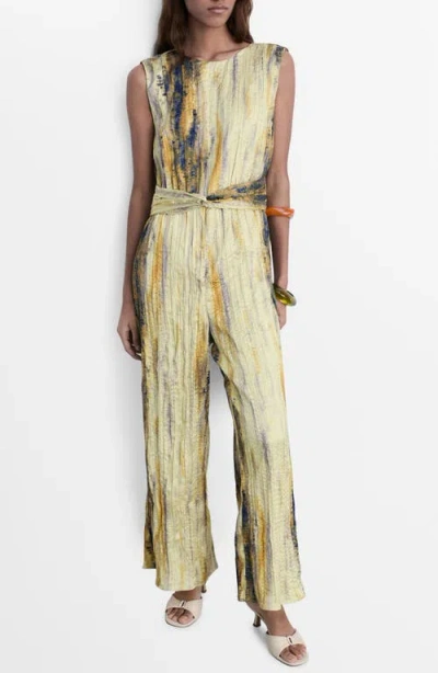 Mango Sleeveless Satin Jumpsuit In Pastel Yellow