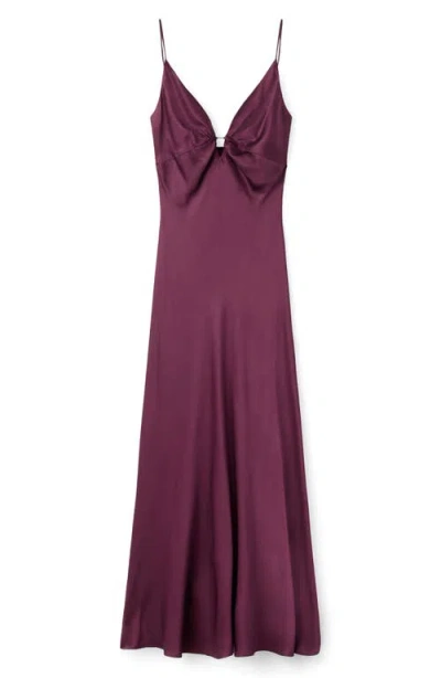 Mango Sleeveless Satin Maxi Dress In Burgundy