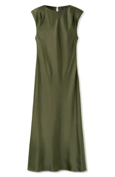 Mango Sleeveless Satin Maxi Dress In Green