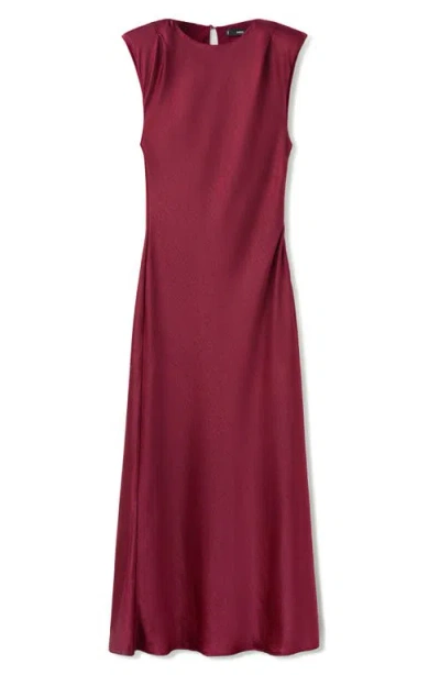 Mango Sleeveless Satin Maxi Dress In Burgundy