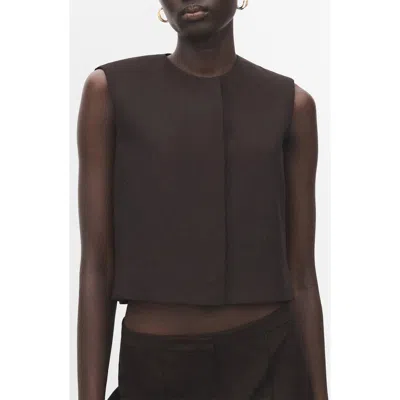Mango Sleeveless Snap-up Crop Top In Brown