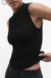 Mango Sleeveless Textured Crepe Sweater In Black