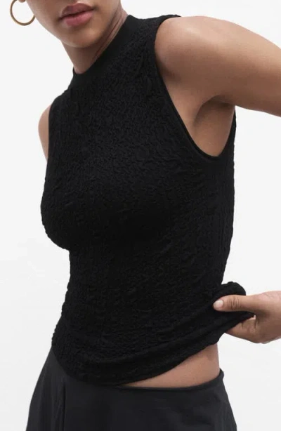 Mango Sleeveless Textured Crepe Sweater In Black