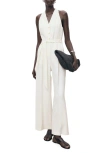 Mango Sleeveless Tie Waist Jumpsuit In White