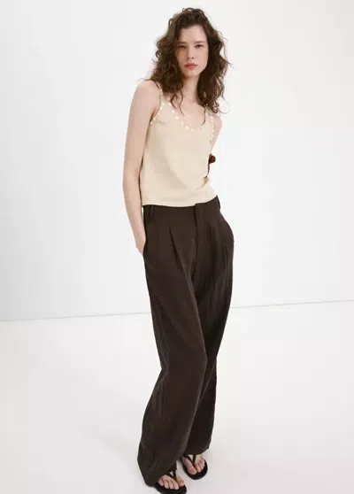 Mango Sleeveless Top With Decorative Buttons In Neutral
