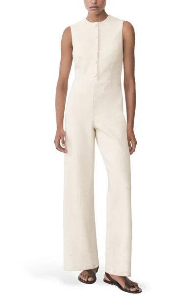 Mango Sleeveless Tweed Jumpsuit In Ecru