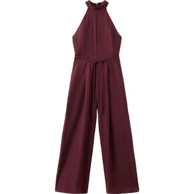 Mango Sleeveless Wide Leg Jumpsuit In Burgundy
