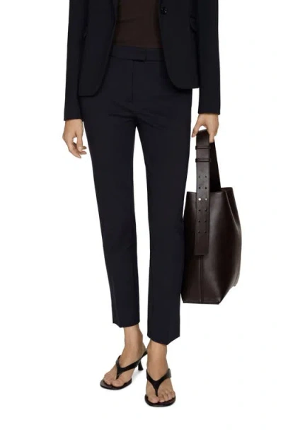 Mango Raw Hem Crop Flare Jeans In Dark Navy