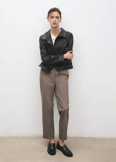 Mango Slim Cropped Pinstripe Trousers Light Heather Grey In Gray