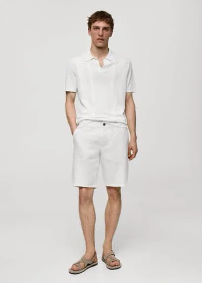 Mango Slim Fit 100% Linen Bermuda Shorts White