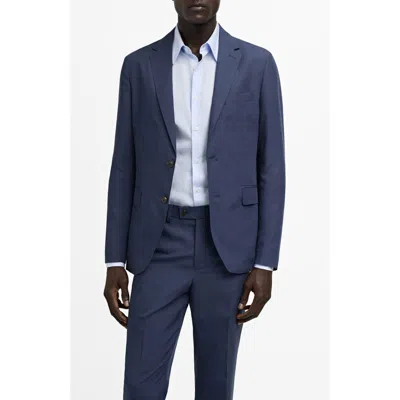 Mango Slim Fit Blue Lyocell & Linen Sport Coat In Multi