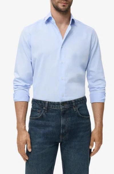 Mango Slim Fit Cotton Blend Button-up Shirt In Blue