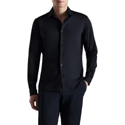 Mango Slim Fit Cotton Blend Button-up Shirt In Blue