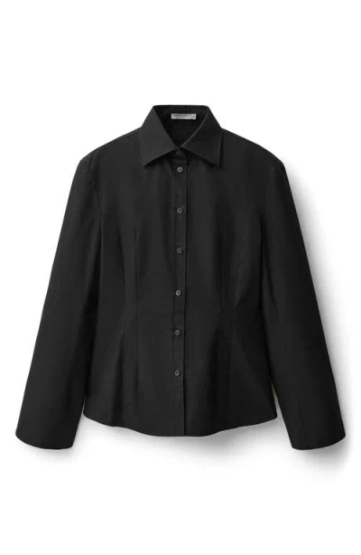 Mango Slim Fit Cotton Button-up Shirt In Black