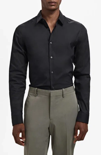 Mango Slim Fit Cotton Button-up Shirt In Black