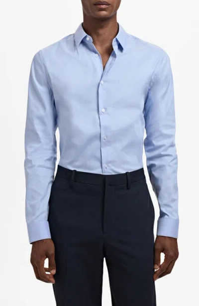 Mango Slim Fit Cotton Button-up Shirt In Blue
