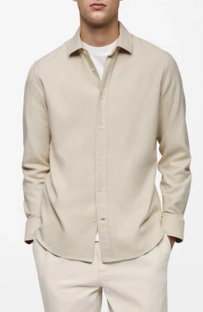 Mango Slim Fit Cotton Button-up Shirt In Light,pastel Gray