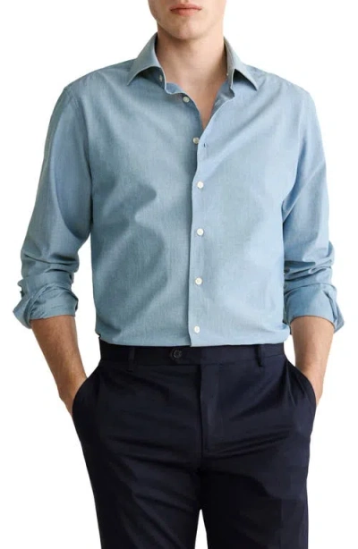 Mango Slim Fit Cotton Button-up Shirt In Blue