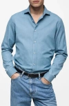 Mango Slim Fit Cotton Chambray Button-up Shirt In Light Blue