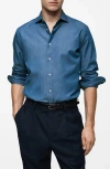 Mango Slim Fit Cotton Chambray Button-up Shirt In Medium Blue