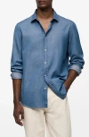 Mango Slim Fit Cotton Chambray Button-up Shirt In Medium Blue