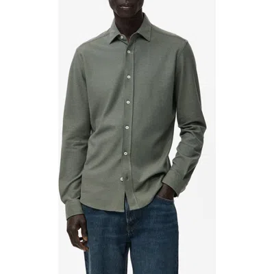 Mango Slim Fit Cotton Piqué Button-up Shirt In Green
