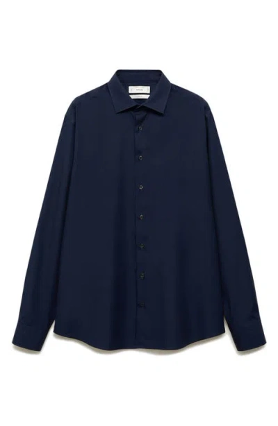 Mango Slim Fit Cotton Poplin Suit Button-up Shirt In Dark Navy