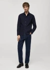 Mango Slim-fit Cotton Structured Shirt Dark Navy In Bleu Marine Foncé