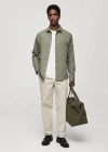 Mango Slim-fit Cotton Structured Shirt Khaki In Kaki