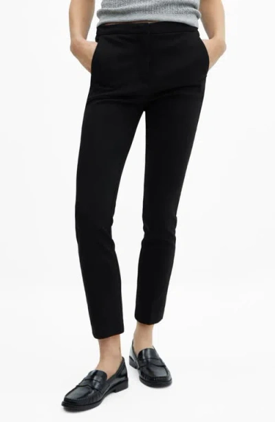 Mango Slim Fit Crop Pants In Black