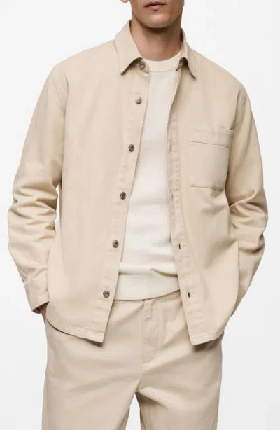 Mango Slim Fit Denim Overshirt In Beige