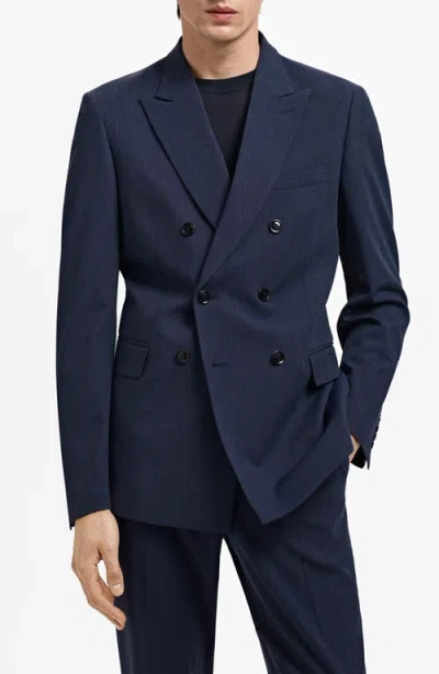 Mango Slim Fit Double Breasted Blazer In Blue