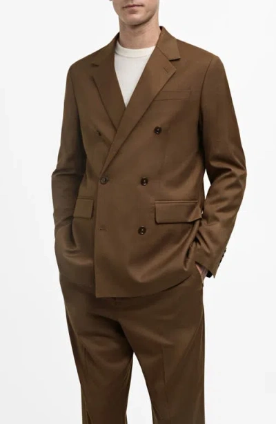 Mango Slim Fit Double Breasted Blazer In Brown