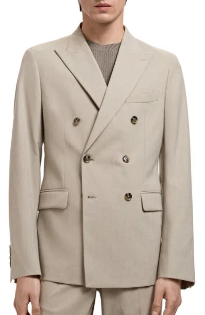 Mango Slim Fit Double Breasted Blazer In Neutral