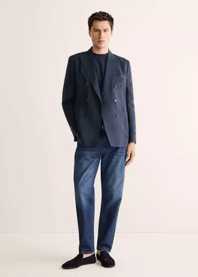 Mango Slim Fit Double-breasted Suit Blazer In Navy