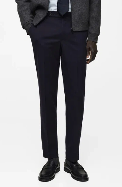 Mango Slim Fit Flat Front Brushed Twill Pants In Dark Navy