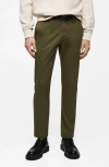 Mango Slim Fit Flat Front Cotton Stretch Twill Chinos In Khaki Green
