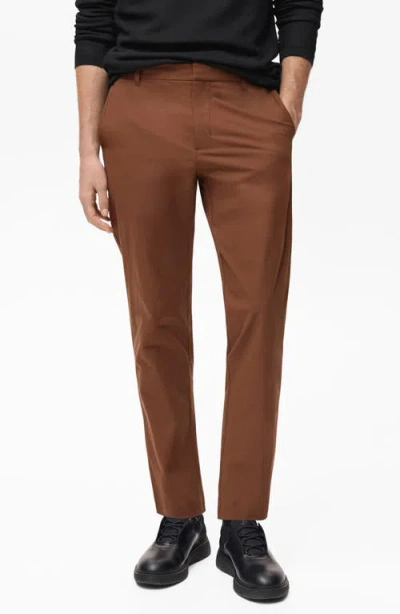 Mango Slim Fit Flat Front Elastic Waist Pants In Burnt Orange