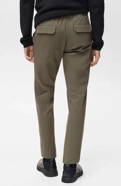 Mango Slim Fit Flat Front Elastic Waist Pants In Medium Green