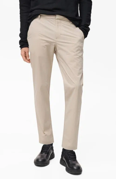 Mango Slim Fit Flat Front Elastic Waist Pants In Sand