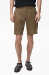 Mango Slim Fit Flat Front Linen Bermuda Chino Shorts In Medium Green
