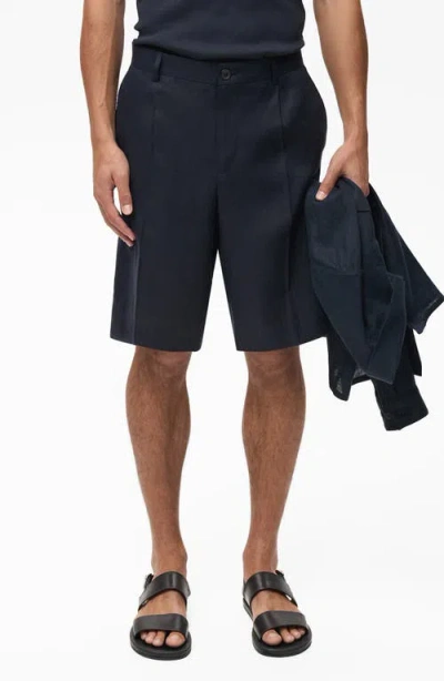 Mango Slim Fit Flat Front Linen Bermuda Shorts In Black
