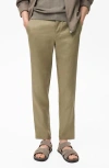 Mango Slim Fit Flat Front Linen Pants In Green
