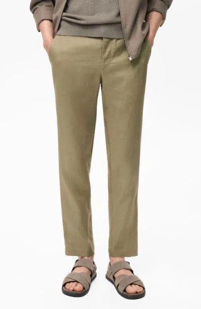 Mango Slim Fit Flat Front Linen Pants In Green