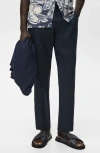Mango Slim Fit Flat Front Linen Pants In Blue
