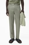 Mango Slim Fit Flat Front Linen Pants In Green